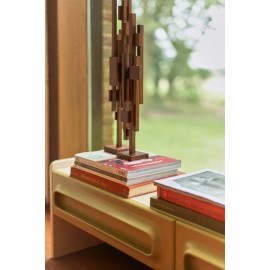 grande sculpture abstraite brutalisme bois fonce skyline l
