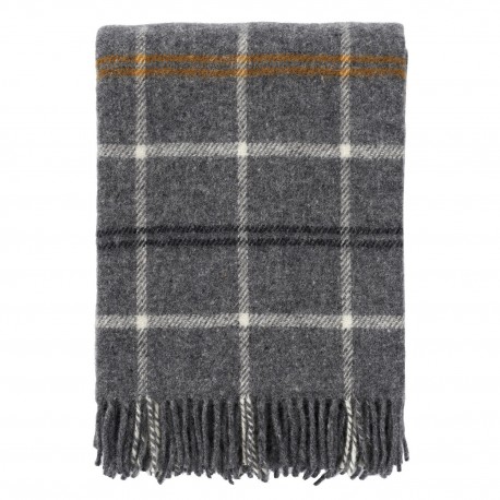 couverture laine agneau tartan gris fonce klippan