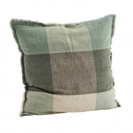 grand coussin a carreaux vert lin carre madam stoltz