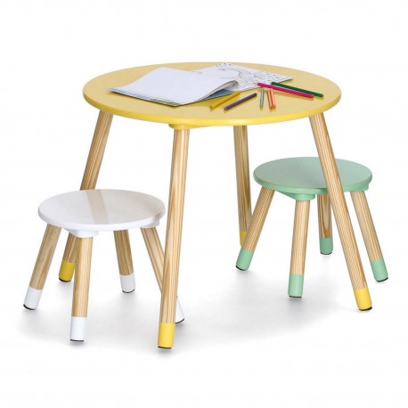 petite table enfants ronde jaune 2 petites chaises zeller