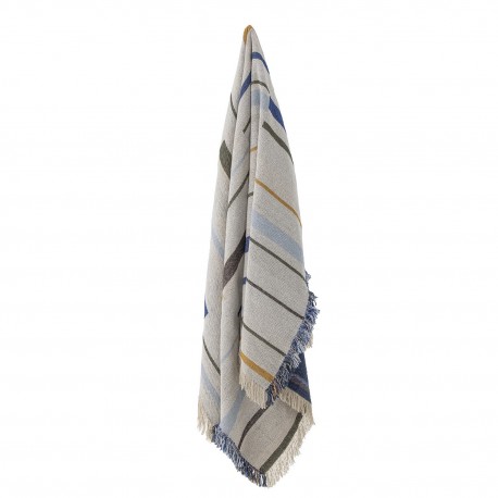 plaid bleu coton recycle rayures bloomingville toscana