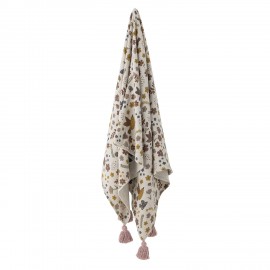 plaid chambre enfants coton recycle rose pompons bloomingville kristine