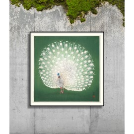 poster japonais paon Ukiyo-E The Dybdahl Peacock On Green