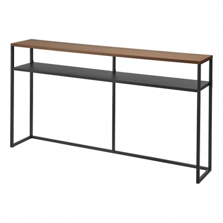 grande table console ultra etroite acier noir bois yamazaki tower