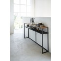 grande table console ultra etroite acier noir bois yamazaki tower