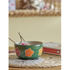 petit bol vert decore grosse fleur orange bloomingville addy