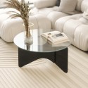 table basse design ronde plateau verre bois noir umbra madera