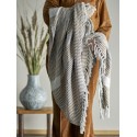 plaid coton beige naturel rayures franges bloomingville isnel