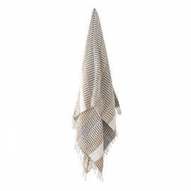 plaid coton beige naturel rayures franges bloomingville isnel