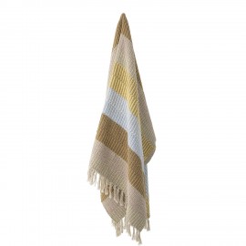 plaid coton recyclé jaune raye franges bloomingville isnel