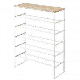 meuble a chaussures ouvert 6 niveaux metal blanc bois yamazaki tower