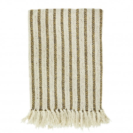 plaid coton recycle rayures jaune moutarde blanc franges madam stoltz