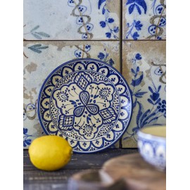 assiette a dessert peint a la main oriental bleu bloomingville karlie