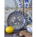 assiette a dessert peint a la main oriental bleu bloomingville karlie
