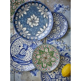 assiette orientale bleu oiseau gres peint main bloomingville karlie