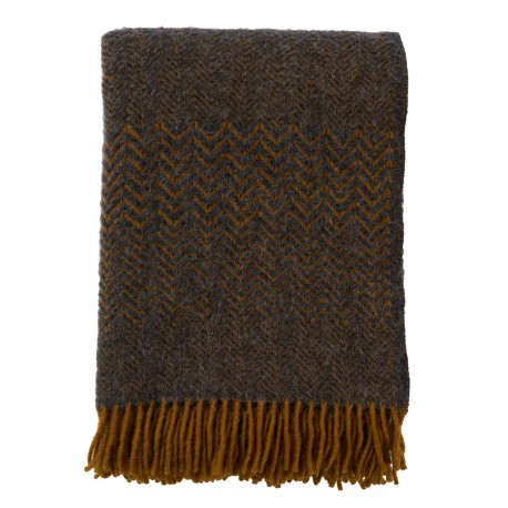 plaid epais chaud laine agneau brun marron fonce klippan zigzag