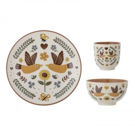 ensemble de vaisselle enfants gres peint oiseaux bloomingville bryn