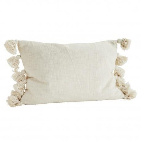 madam stoltz housse de coussin rectangulaire blanc ecru pompons JECCU0311-OW