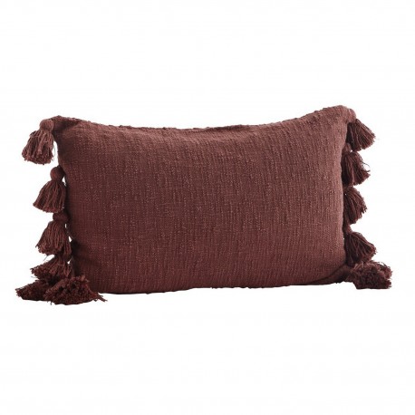 madam stoltz housse coussin salon pompons coton rouge bordeaux henne
