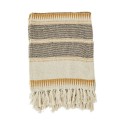 madam stoltz plaid coton tisse franges motif ecru brun jaune