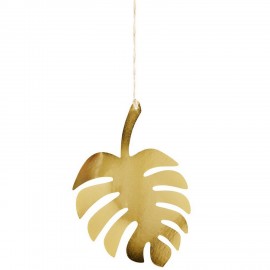 madam stoltz decoration murale a suspendre feuille en metal dore