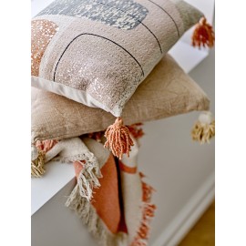 coussin canape beige naturel pompons coton bloomingville siff