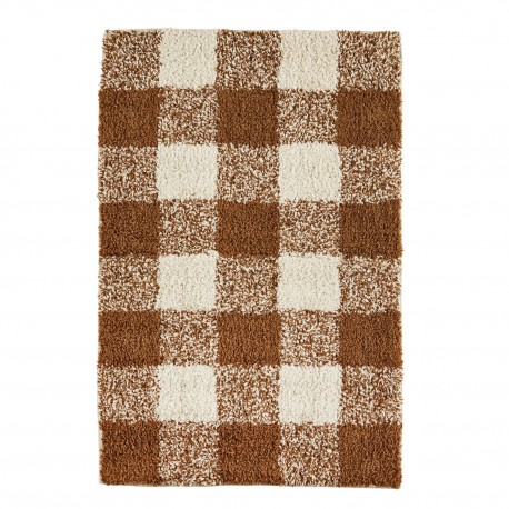tapis de bain tufte a carreaux coton marron madam stoltz