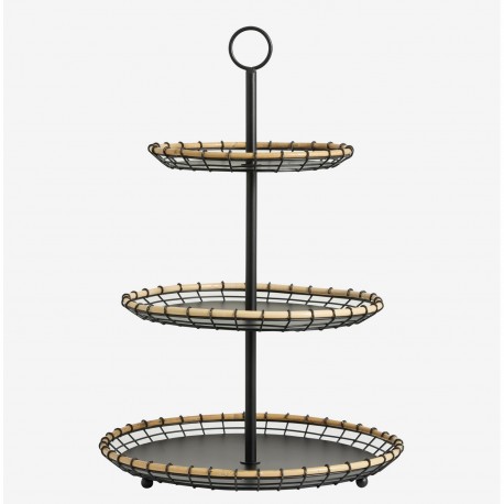 corbeille a fruits 3 etagere metal noir bois design nordal hana