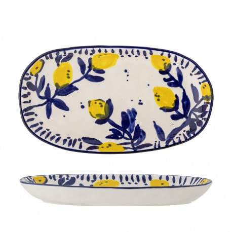 plat de service ovale gres citrons jaune bleu bloomingville maxima