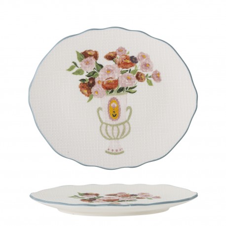 assiette vintage gres embosse floral bloomingville dorothy