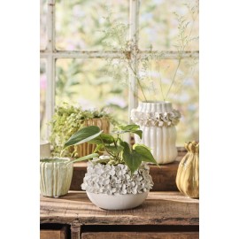 cache pot deco gres emaille blanc fleurs sculptee relief 3d ib laursen