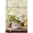 cache pot deco gres emaille blanc fleurs sculptee relief 3d ib laursen