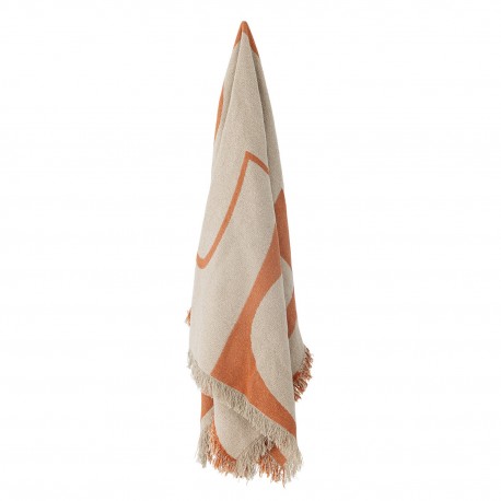 plaid coton recycle franges orange bloomingville caya