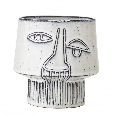 bloomingville cache pot ceramique visage design gris