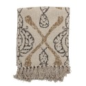 bloomingville plaid deco franges coton recycle imprime blanc ecru