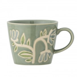 tasse gres peint main vert fleurs bloomingville tangier