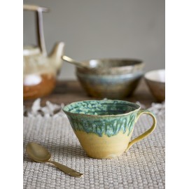 tasse gres emaille artisanal vert jaune bloomingville milani