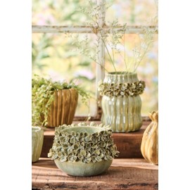 cache pot ceramique decore fleus relief vert ib laursen hortensia