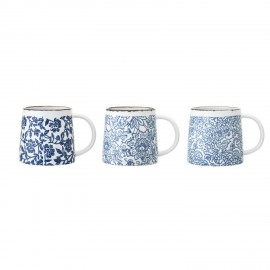tasses gres peint motif floral bleu bloomingville molly set de 3