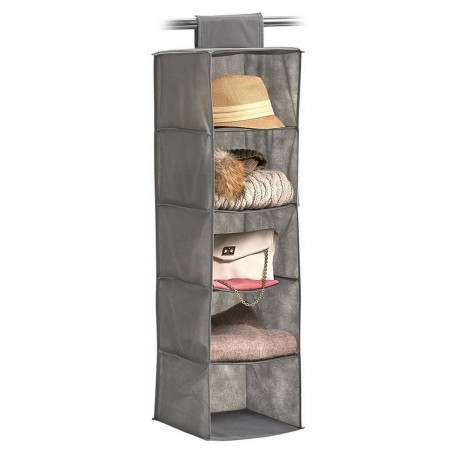 rangement en tissu gris suspendu etagere 5 compartiments zeller 14613