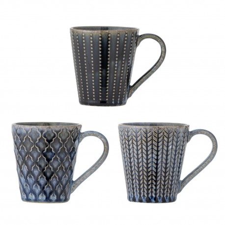 mug gres emaille bleu texture bloomingville elanor set de 3