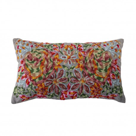 coussin canape salon brode colore rose floral bloomingville chieri