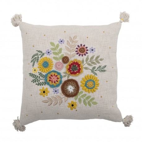 coussin salon coton brode floral colore bloomingville pico