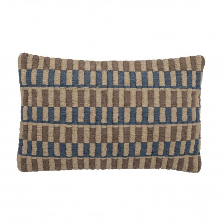 coussin de canape broderie graphique bleu marron bloomingville newtown