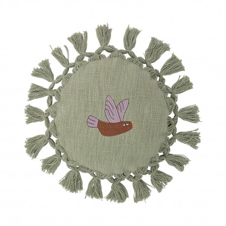coussin enfant rond coton vert oiseau bloomingville elinna