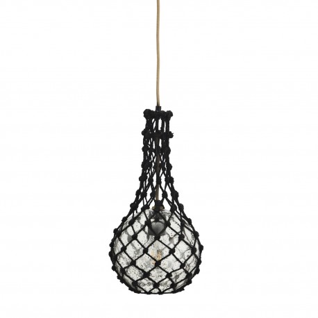 Suspension boule verre filet de jute noir Madam Stoltz