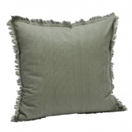 Housse de coussin decorative coton raye vert Madam Stoltz
