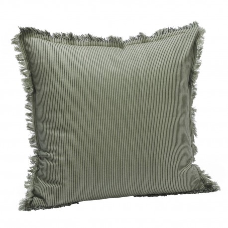 Housse de coussin decorative coton raye vert Madam Stoltz