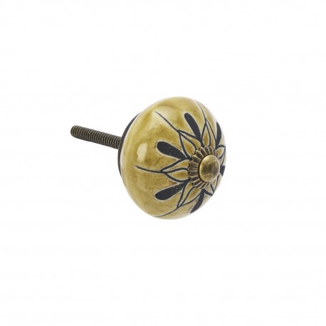 Bouton de meuble ceramique peinte jaune Madam Stoltz