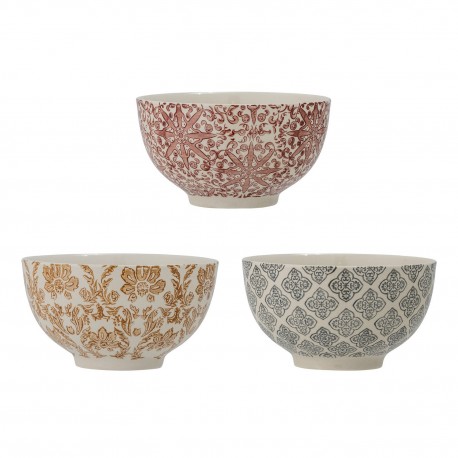Bols gres peint motif floral Bloomingville Genia set de 3